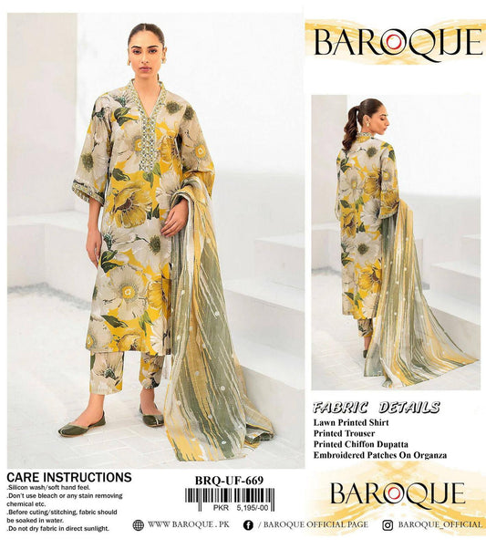 ☆BAROQUE ☆Lawn &amp; Chiffon  Printed 90/70 Lawn