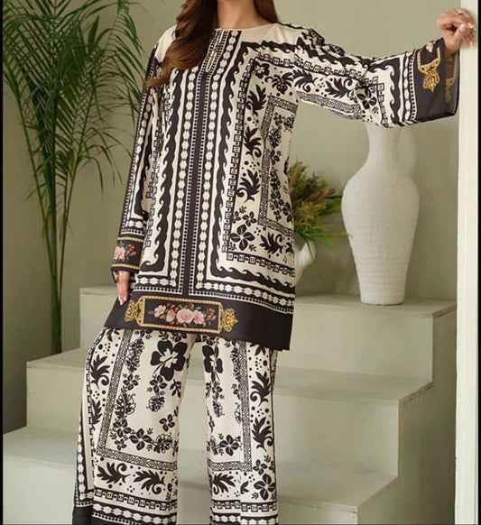 Floral Digital Printed Silk Suit – Luxury 3PC Set ✨